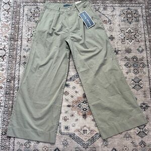 Indigo Rising Khaki Green Pleated Wide-Leg High-Waisted Trouser Pants - 28